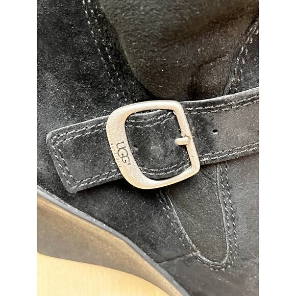 UGG Seline black suede wedge 3" heel winter boots Womens 9 US #5595 back zipper - Picture 4 of 11